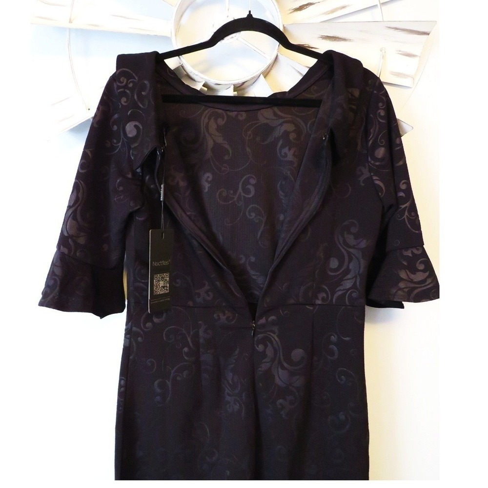 NWT Noctflos Retro Floral Trumpet Bell Sleeve Vintage Business Sheath Dress L - Picture 8 of 8